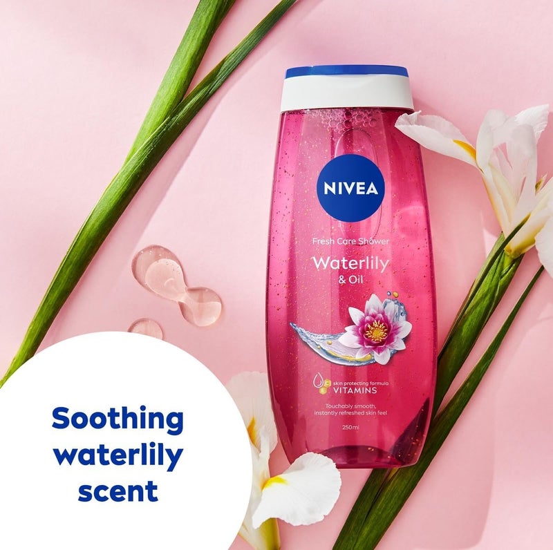 NIVEA Shower Gel Body Wash, Waterlily & Oil with Vitamins, 3x250ml - Image 2